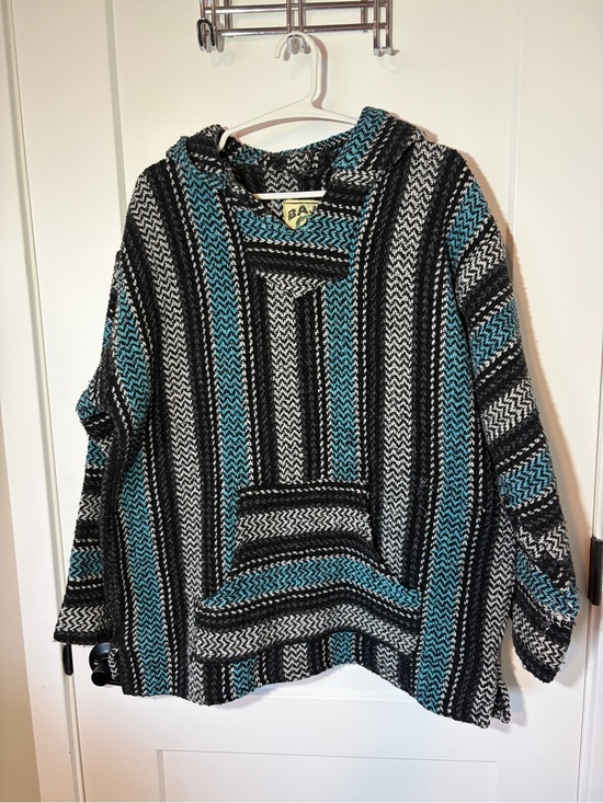 baja joe Other - VINTAGE BAJA JOE Striped Hoodie Sweater - Teal, Black & White